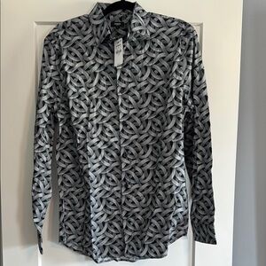 Express Black and Gray Casual Button Down Shirt with Geometric Pattern